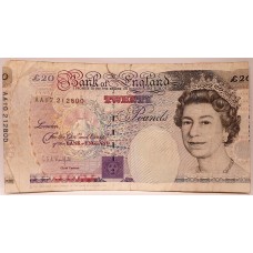 GREAT BRITAIN UK 1993 . TWENTY 20 POUNDS BANKNOTE . ERROR . MIS-CUT